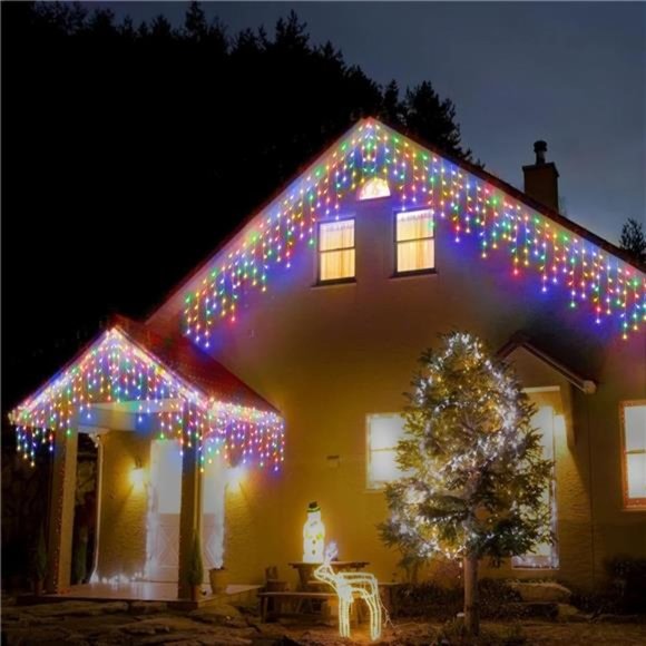 304 LED Solar Christmas Lights, Multicolored Icicle Lights,...